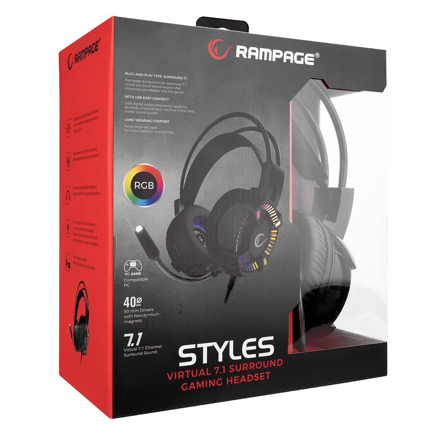 Gaming slušalice Rampage STYLES 7.1 RGB sa mikrofonom crne (5)